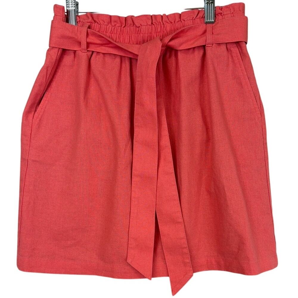 Re-Imagined by J. Crew Tangerine Orange Linen Paperbag Mini Skirt XS